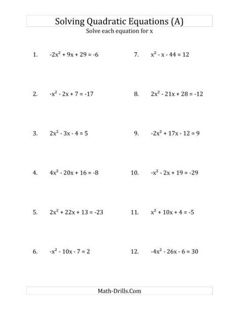  solving quadratic equations for x with a coefficients between 4 and