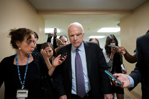 It was dramatic night! McCain, who is still recovering from brain surgery, returned to Washington cast an earlier vote moving forward on health care debate. But when he arrived to cast his vote on Tuesday's "skinny repeal," he cryptically told reporters to "wait for the show."