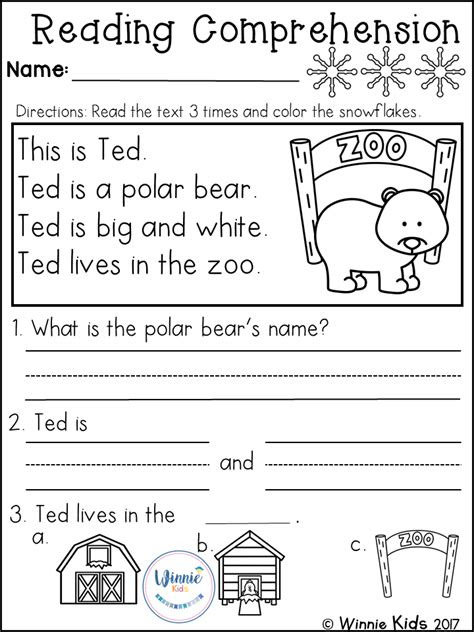  kindergarten reading comprehension passages winter reading