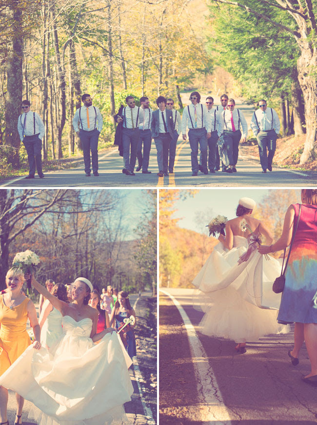groomsmen in rainbow suspenders