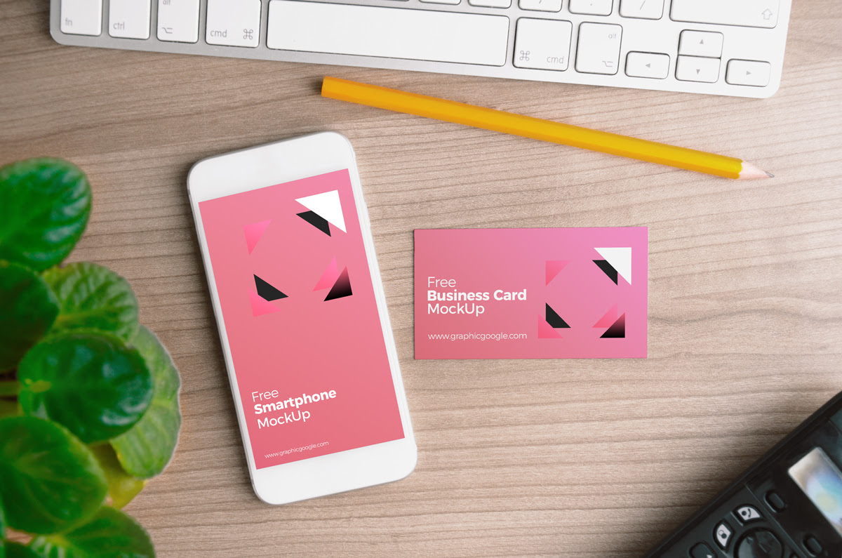 Download Free Smartphone with Business Card MockUp PSDGraphic Google - Tasty Graphic Designs Collection