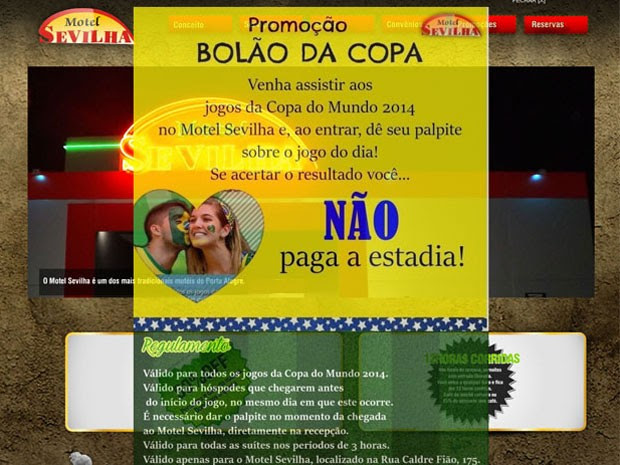 Motel de Porto Alegre faz bolão e dá hospedagem gratuita para casal que acertar resultado de jogo da Copa (Foto: Reprodução/site Motel Sevilha)