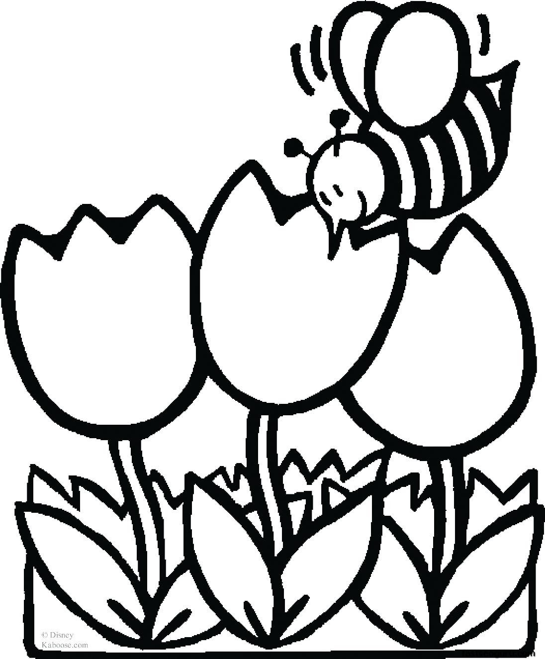 Print out pictures Coloring pages bee with tulips 