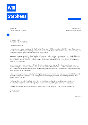 Tutor Cover Letter