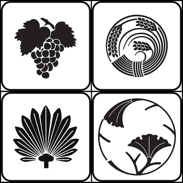 hitofusabudo, inenomaru, shuro, ichoedamaru (plant - kamon)