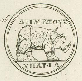 Andreas Morellius, golden coin of Domitian with the image of a rhinoceros, A.D. 88