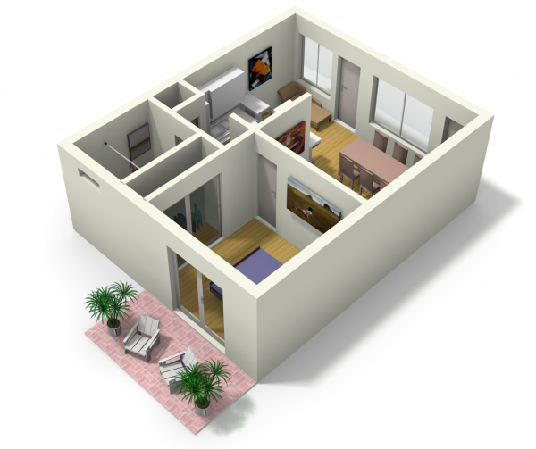 apartment house 3D Small House Plans | 600 x 503