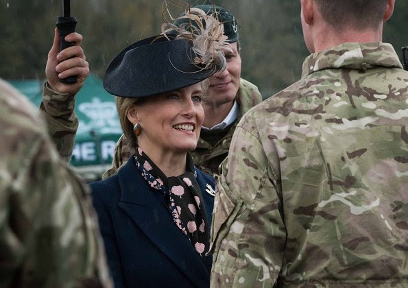 Countess Sophie wore Stella McCartney Vivienne Coat and Jimmy Choo velvet Pumps, Beauchamps of London Clutch