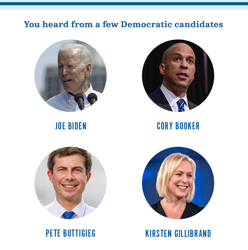 You heard from a few Democratic candidates: Joe Biden, Cory Booker, Pete Buttigieg, Kirsten Gillibrand