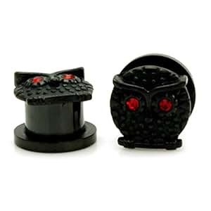 ... Black Stainless Steel Vintage Red Eyed Owl Ear Expander Plugs: Jewelry