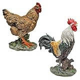 Design Toscano QM918865 Henrietta the Hen and Cock-A-Doodle-Do Rooster Statue Set, Multicolored