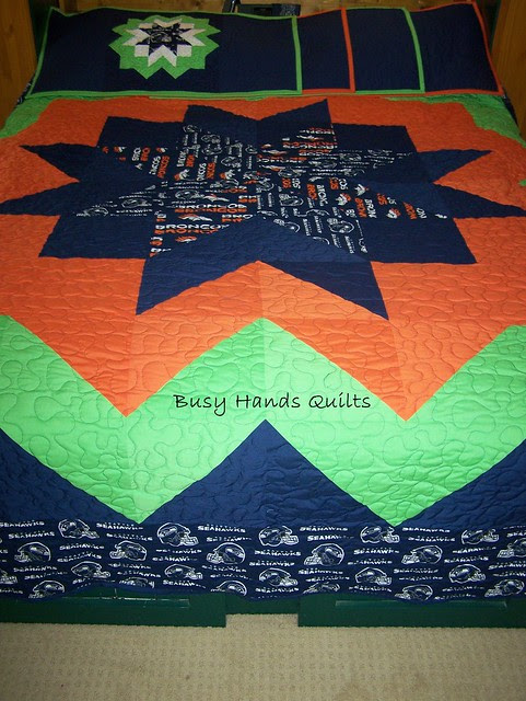 Custom King-Sized Seahawks and Broncos Themed Quilt