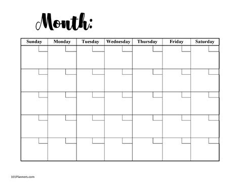  printable monthly calendar blank
