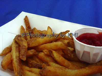 macro of french fries and ketchup