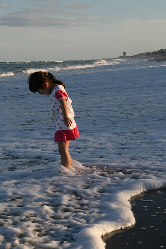 Getting her feet wet