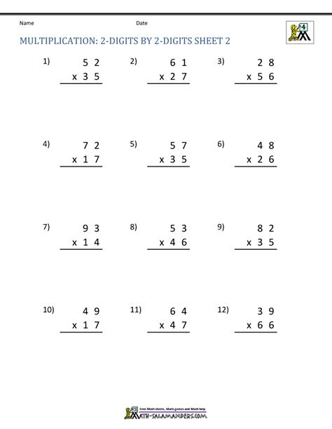  multiplication sheets 4th grade