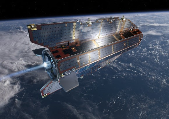 Artist rendition of the GOCE Satellite in orbit.  Credit:  ESA