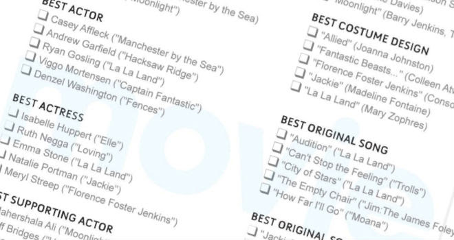 2017 oscars ballot