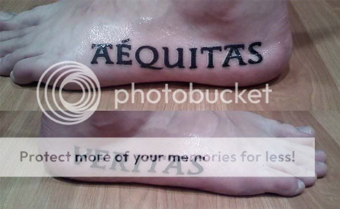 Re: Boondock Saints Tattoos. Just got my Veritas/Aequitas tats on my feet 