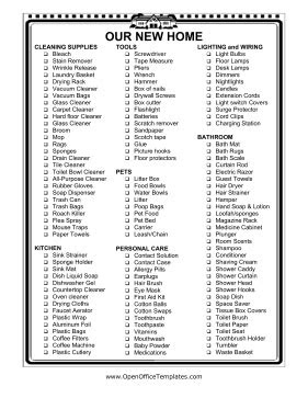 This printable shopping list is for people moving into a
