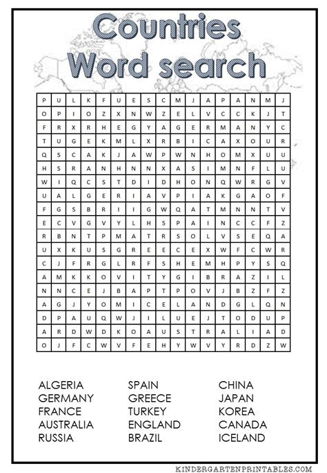  countries word search free printable
