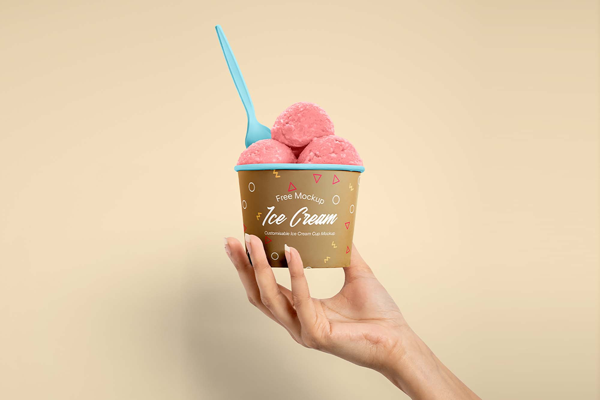 Free Ice Cream Cup In Hand Mockup Psd