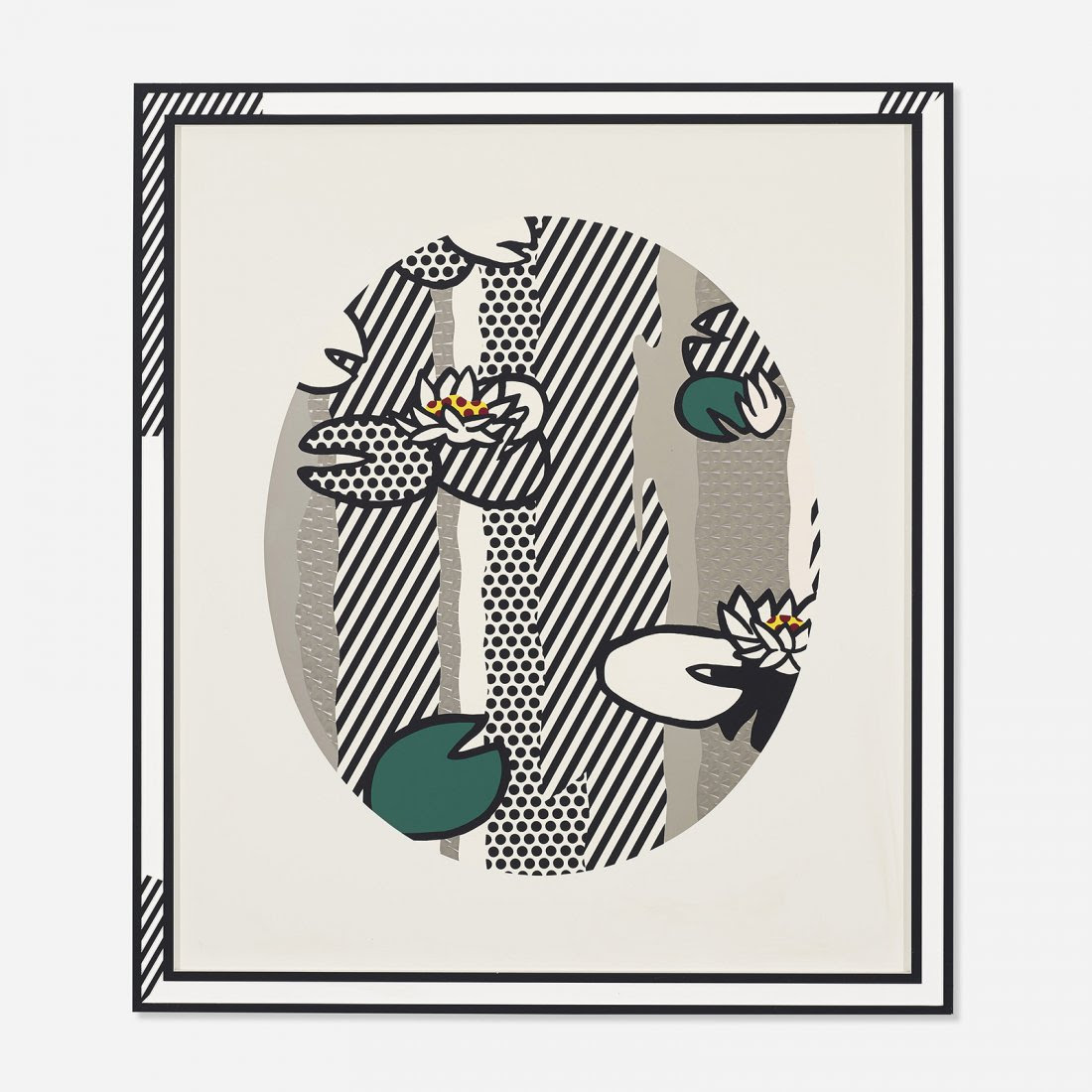 ロイ リキテンスタイン スクリーンプリント エナメル ステンレススチール サイン 限定２０ 睡蓮 ピンクの花