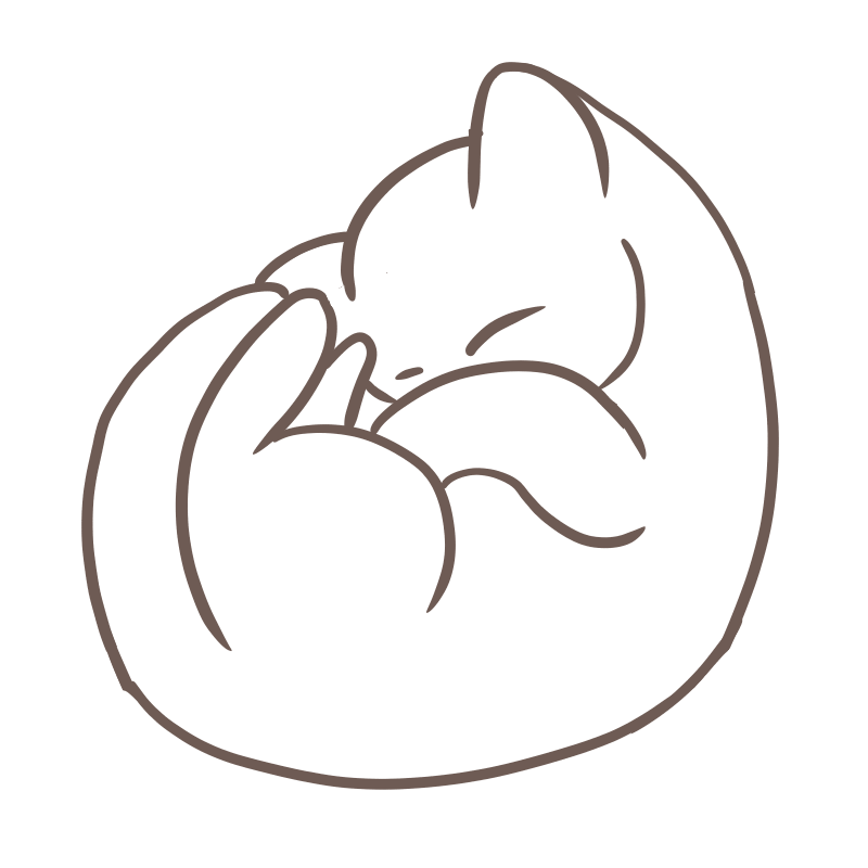 新しいフリーイラスト 丸まって眠る可愛い子猫の線画 ニャンモナイト Nyan ３