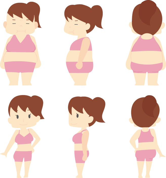 フリーイラスト ダイエット前と後の女性のセットでアハ体験 Gahag 著作権フリー写真 イラスト素材集