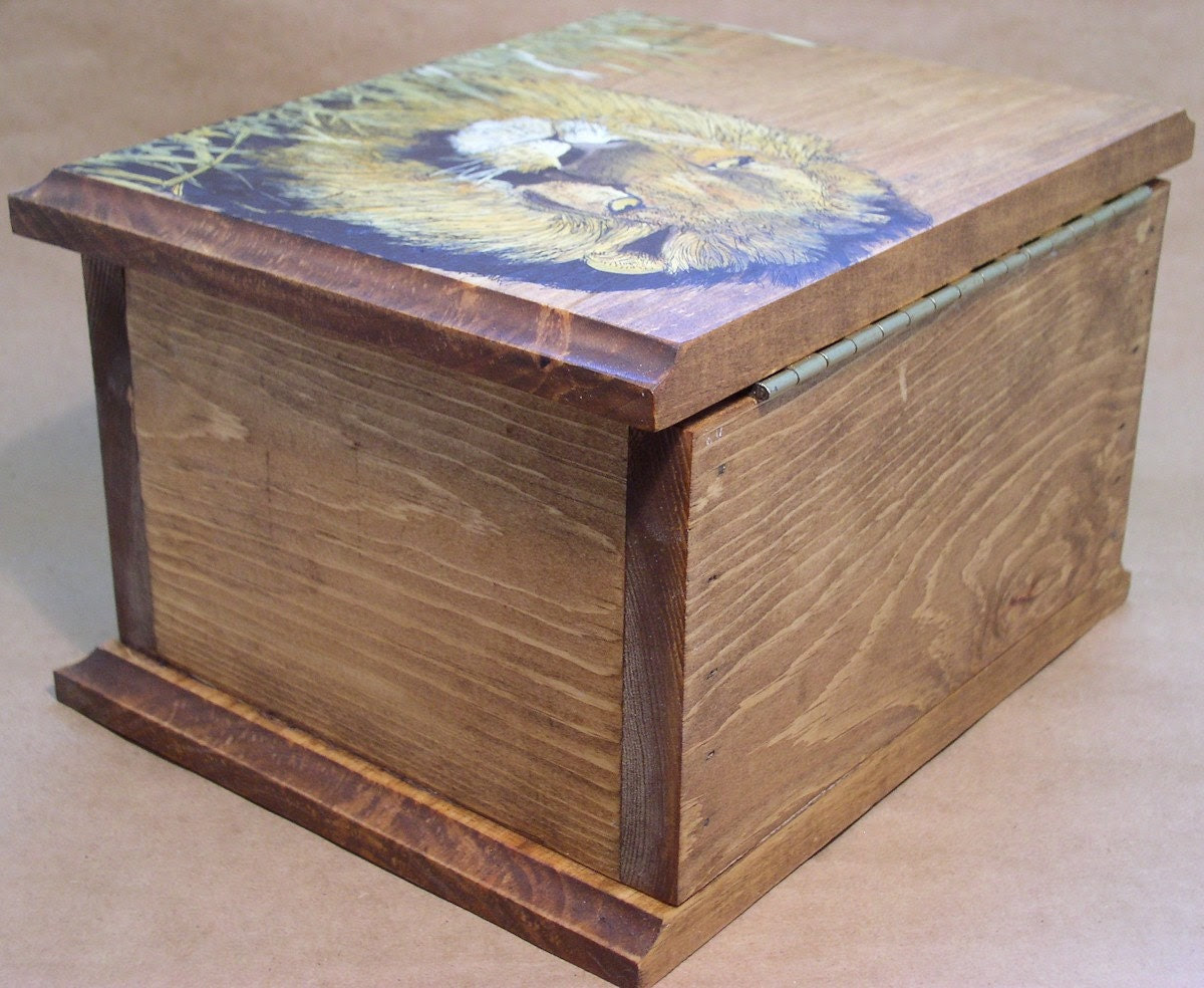ON SALE Hand Painted Lion Wood Hinged Box