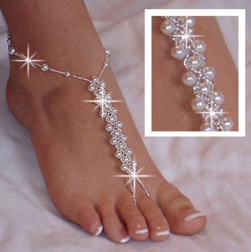 Barefoot Sandals Foot Jewelry Beach Wedding AB Pearl 1 Size Fits All ...