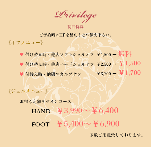 ネイルサロン Eve Nail イヴネイル 大久保 料金一覧
