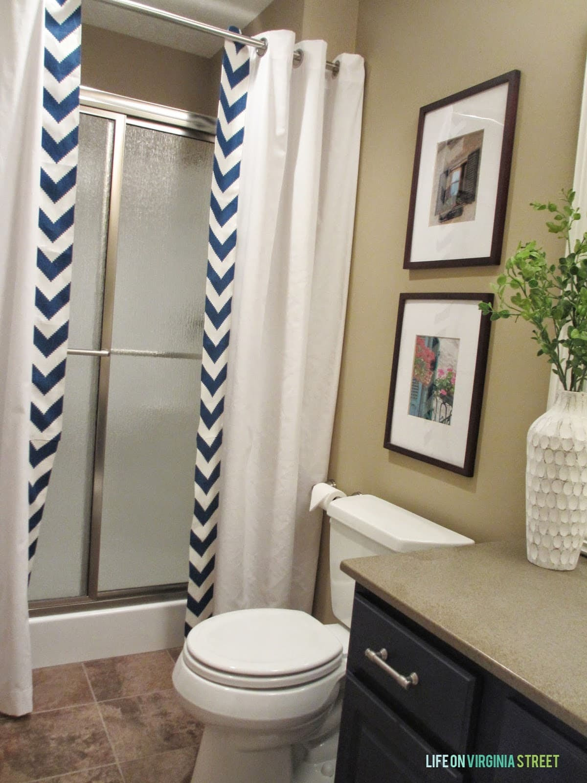 Guest Bathroom No Sew Shower Curtain Tutorial Life On Guest Bathroom No Sew Shower Curtain Tutorial Life On