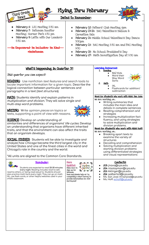 Third Grade February Newsletter Newton Bateman Elementary School