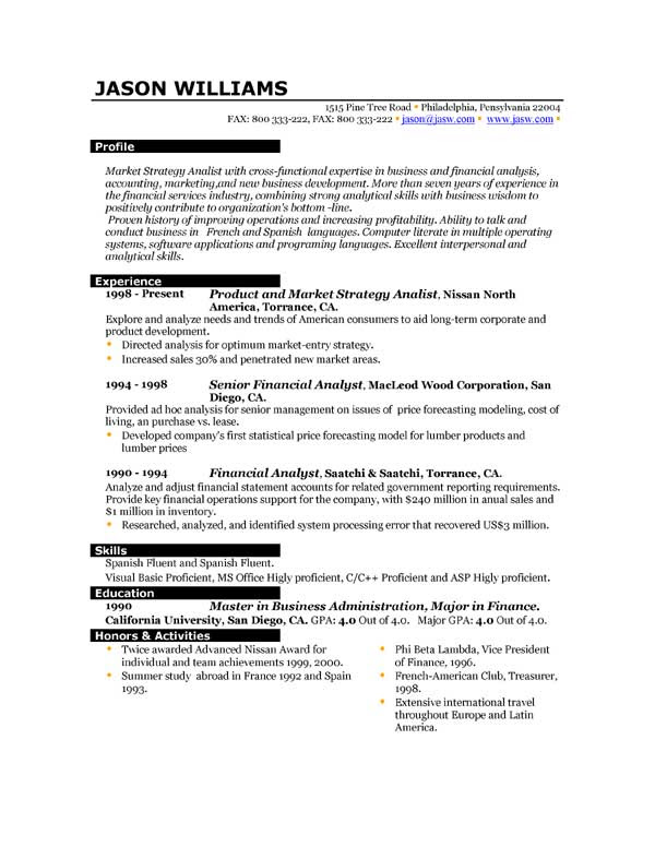 sample professional resume format Resume samples for experienced ...