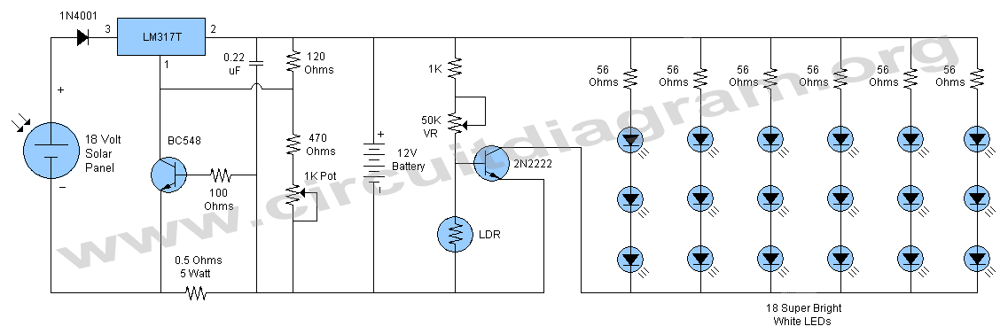 12V Solar LED Night Activated Lamp | Circuit Diagram