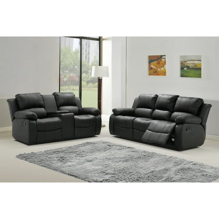 Offer Zoey 2 pc Black Bonded Leather Living Room Reclining Sofa with
Tea Table and Loveseat set with Console Before Too Late