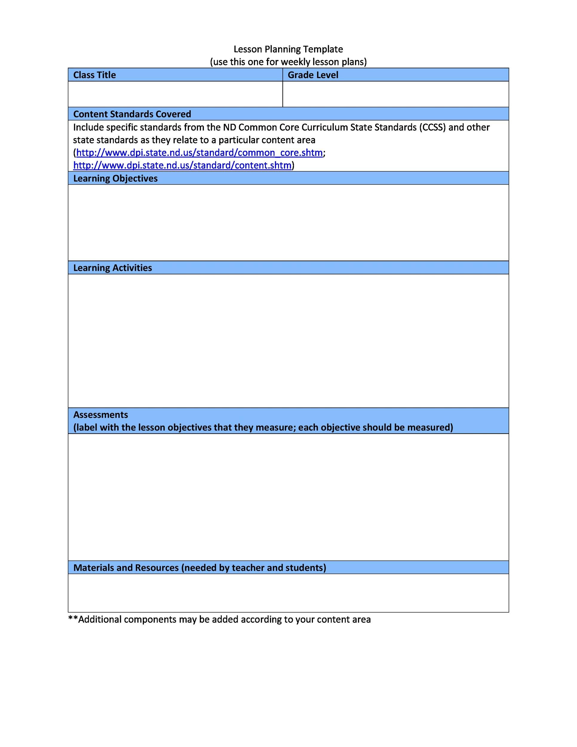 44 FREE Lesson Plan Templates [Common Core, Preschool, Weekly]