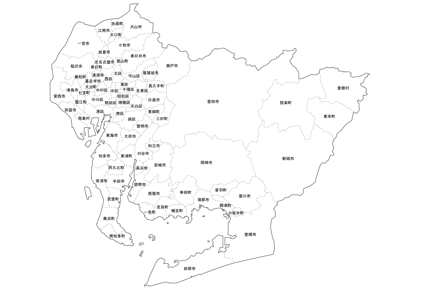 愛知県 地図 市区町村 白地図無料地図素材ちずそ