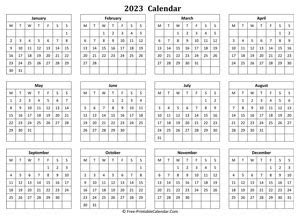  2023 yearly calendar in excel pdf and word
