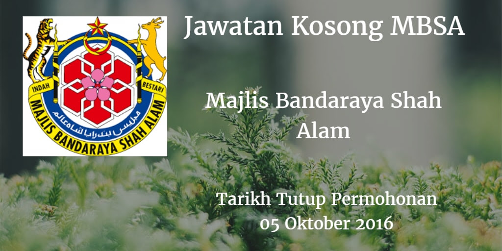 Jawatan Kosong MBSA 05 Oktober 2016