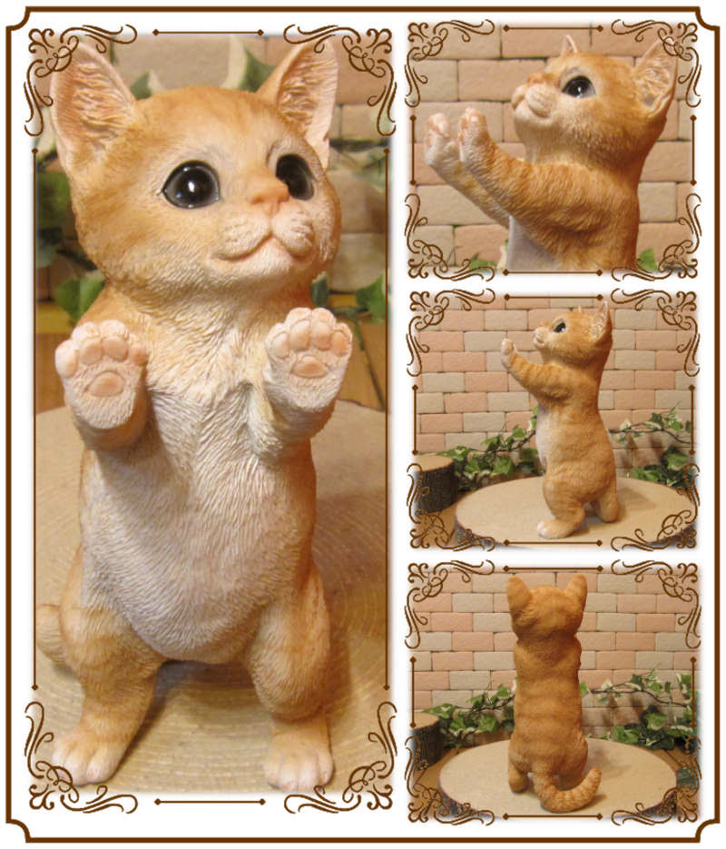 リアルなネコの置物 お願いキャット ２ チャトラ ねこのフィギュア 猫オブジェ お部屋のインテリアにお庭のオーナメントとしても かわいい動物グッズの通販なら 雑貨の森 Ki Ra Ra