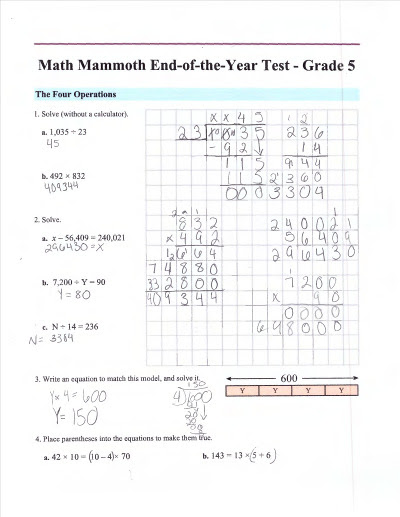 Math Mammoth placement tests for grades 17 free math assessment