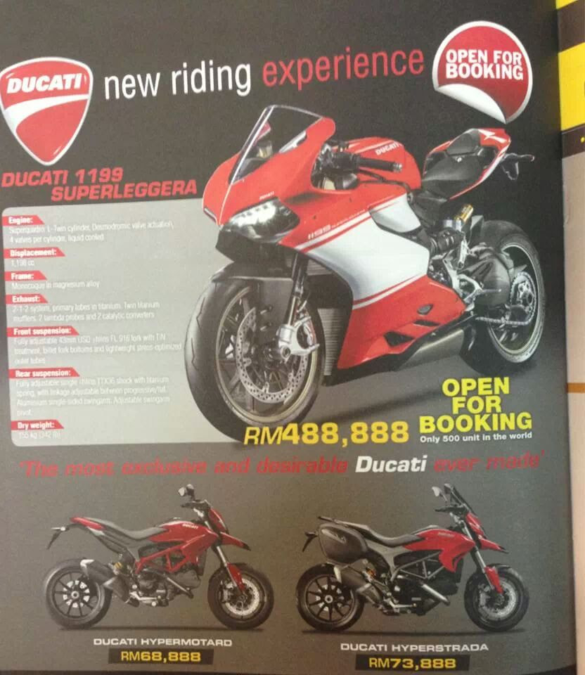 2014 Ducati 1199 Superleggera in Malaysia price is RM488,888