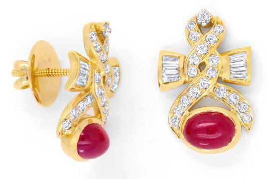 Original-Foto 1, RUBIN-DIAMANTOHRRINGE 50 DIAMANTEN, 18K GELBGOLD LUXUS!