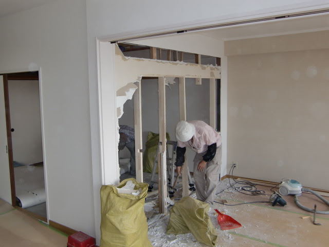 マンション間仕切り壁撤去 大開口木製建具設置工事 専務のつぶやきブログ