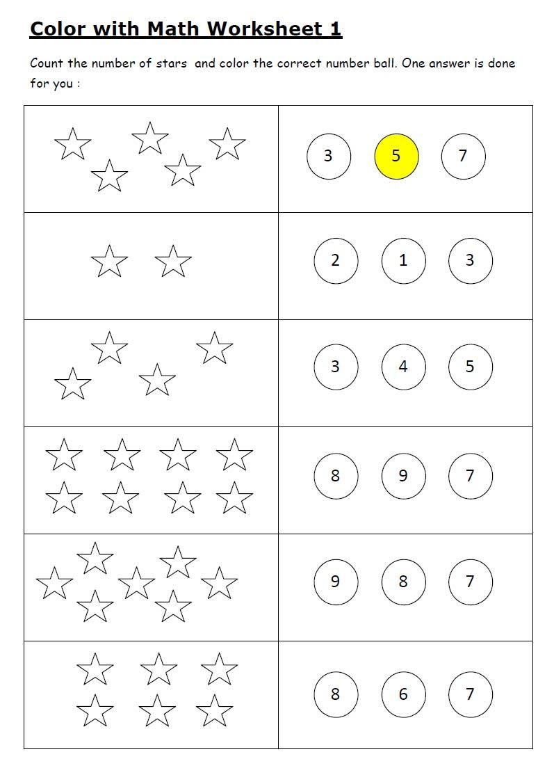Color and Math worksheet 1
