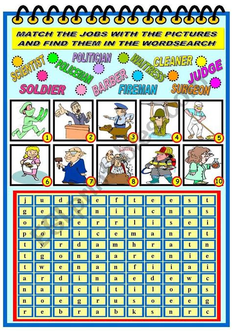  jobs wordsearch esl worksheet by coquina
