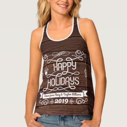 Rustic Wood Happy Holidays Christmas Typography Tank Top