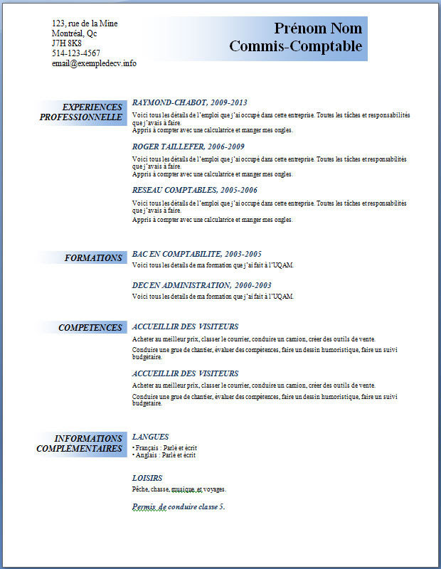 exemple de cv pour stage comptabilité   28